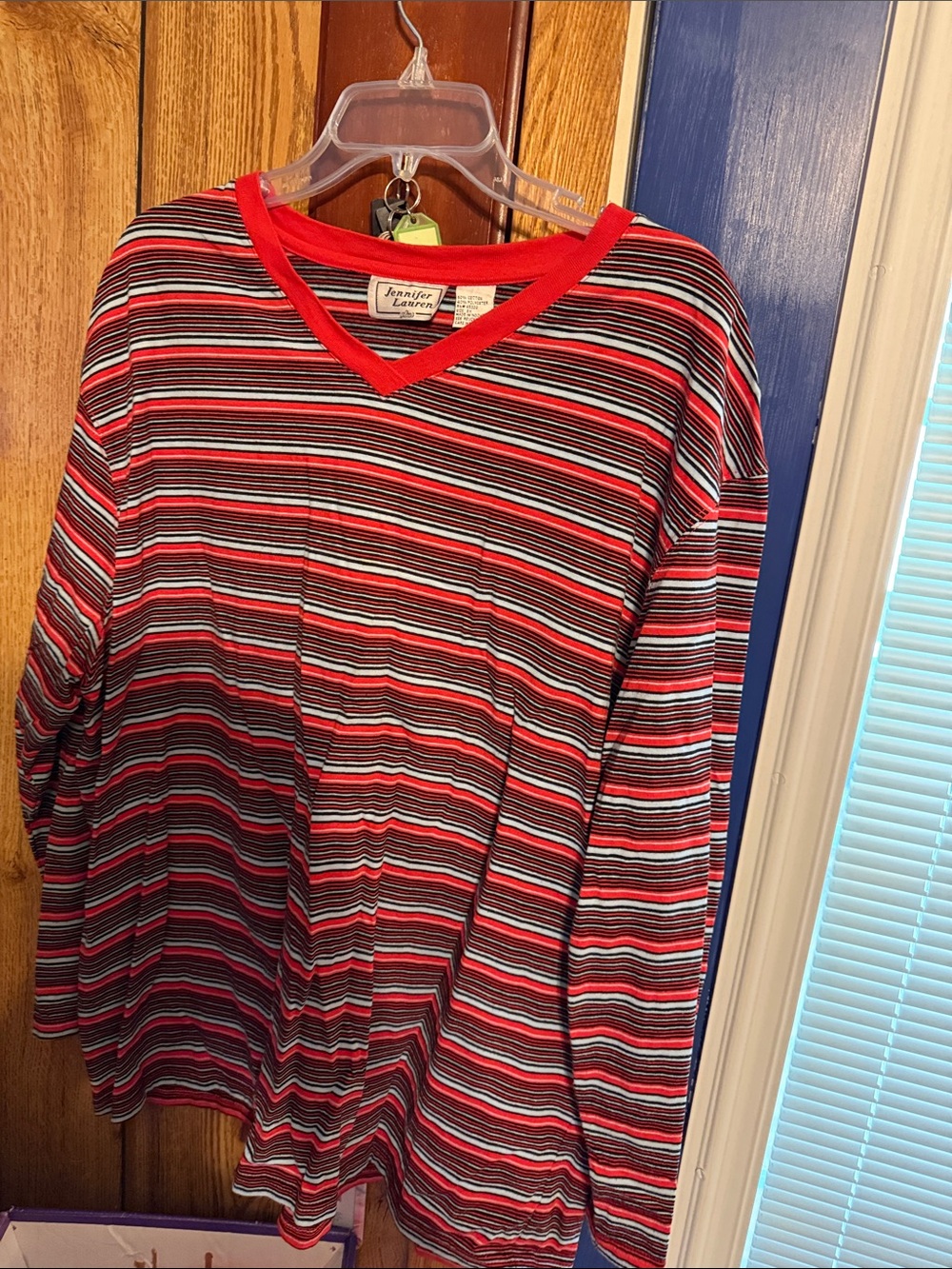 Jennifer Lauren Red Striped V-Neck Women’s Top